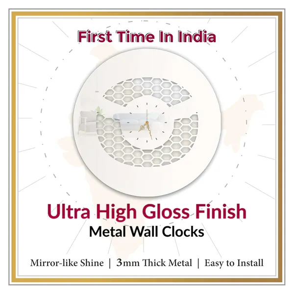 White_Hex_Core_Ring_Wall_Clock_Ultra_High_Gloss_Metal_Built_Silent_Non_Ticking_Movement_Futuristic_Wall_Decor_Living_Room_Bedroom_Office