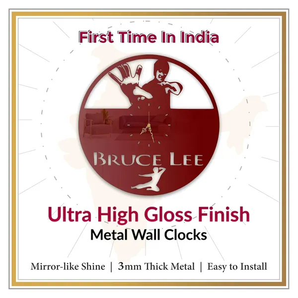 Wine_Red_Legendary_Martial_Artist_Wall_Clock_Ultra_High_Gloss_Metal_Built_Silent_Non_Ticking_Movement_Action_Wall_Decor_Living_Room_Studio_Gym