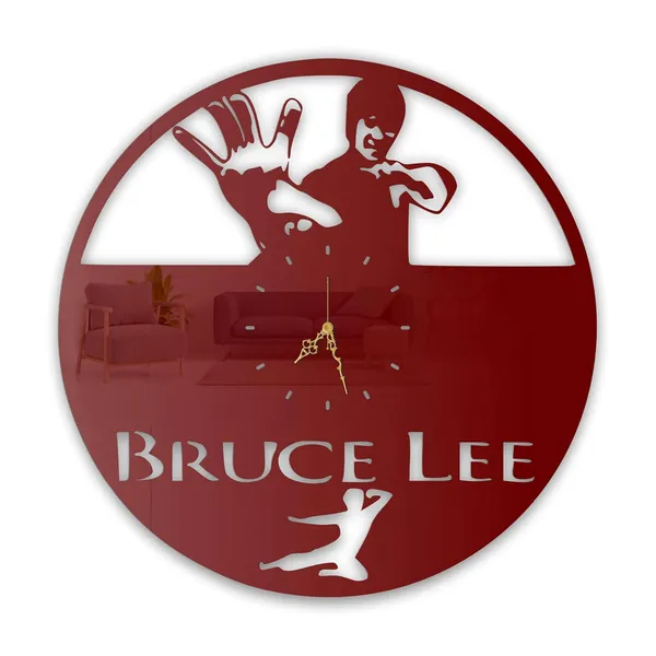 Wine_Red_Legendary_Martial_Artist_Wall_Clock_Ultra_High_Gloss_Metal_Built_Silent_Non_Ticking_Movement_Action_Wall_Decor_Living_Room_Studio_Gym