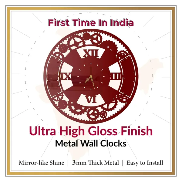 Wine_Red_Steampunk_Gear_Roman_Wall_Clock_Ultra_High_Gloss_Metal_Built_Silent_Non_Ticking_Movement_Industrial_Wall_Decor_Living_Room_Bedroom_Office
