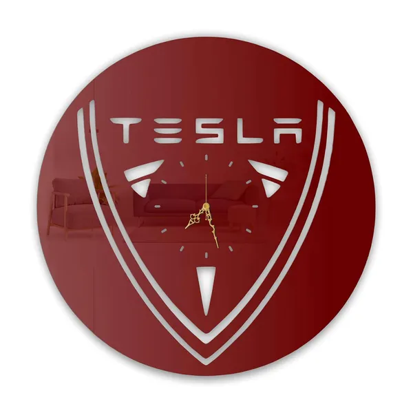 Wine_Red_Electric_Future_Crest_Wall_Clock_Ultra_High_Gloss_Metal_Built_Silent_Non_Ticking_Movement_Futuristic_Ev_Wall_Decor_Living_Room_Office_Garage