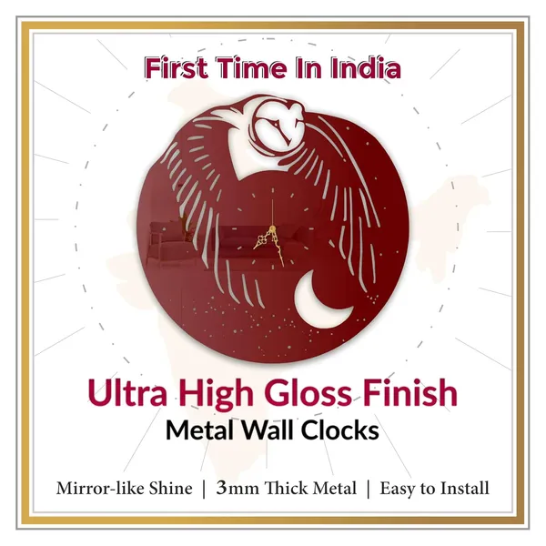 Wine_Red_Moonlit_Owl_Wall_Clock_Ultra_High_Gloss_Metal_Built_Silent_Non_Ticking_Metal_Wall_Clock_Night_Sky_Decor_Living_Room_Bedroom_Study_Room
