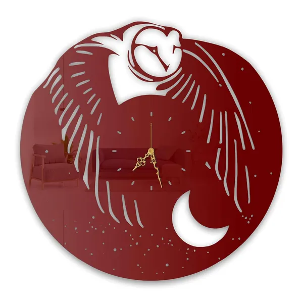 Wine_Red_Moonlit_Owl_Wall_Clock_Ultra_High_Gloss_Metal_Built_Silent_Non_Ticking_Metal_Wall_Clock_Night_Sky_Decor_Living_Room_Bedroom_Study_Room