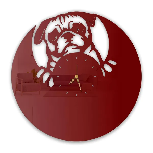 Wine_Red_Puppy_Peek_Wall_Clock_Ultra_High_Gloss_Metal_Built_Silent_Non_Ticking_Metal_Wall_Clock_Cute_Pet_Decor_Living_Room_Bedroom_Kids_Room