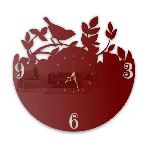 Wine_Red_Bird_Branch_Wall_Clock_Ultra_High_Gloss_Metal_Built_Silent_Non_Ticking_Metal_Wall_Clock_Nature_Decor_Living_Room_Bedroom_Hallway