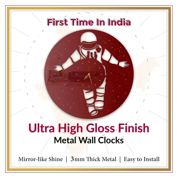 Wine_Red_Cosmic_Astronaut_Wall_Clock_Ultra_High_Gloss_Metal_Built_Silent_Non_Ticking_Modern_Wall_Decor_Living_Room_Kids_Room_Bedroom_Study_Room