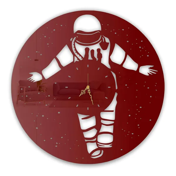 Wine_Red_Cosmic_Astronaut_Wall_Clock_Ultra_High_Gloss_Metal_Built_Silent_Non_Ticking_Modern_Wall_Decor_Living_Room_Kids_Room_Bedroom_Study_Room