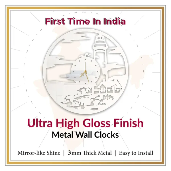 White_Lighthouse_Coastal_Wall_Clock_Ultra_High_Gloss_Metal_Built_Silent_Non_Ticking_Metal_Wall_Clock_Nautical_Decor_Living_Room_Beach_Home
