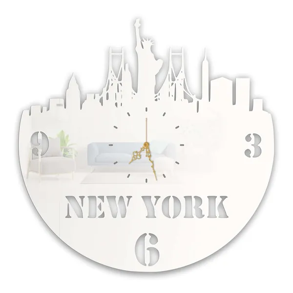 White_New_York_Skyline_Wall_Clock_Ultra_High_Gloss_Metal_Built_Silent_Non_Ticking_Metal_Wall_Clock_City_Decor_Living_Room_Office_Travel_Theme