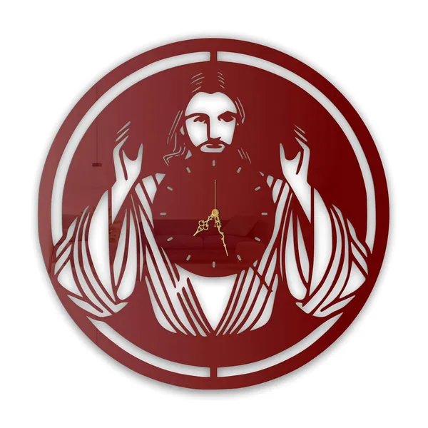 Wine_Red_Divine_Blessing_Wall_Clock_Ultra_High_Gloss_Metal_Built_Silent_Non_Ticking_Movement_Modern_Spiritual_Wall_Decor_Living_Room_Bedroom