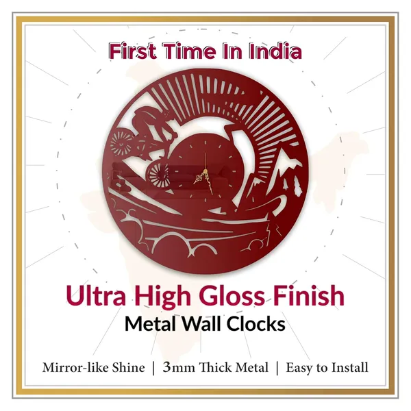 Wine_Red_Mountain_Rider_Wall_Clock_Ultra_High_Gloss_Metal_Built_Silent_Non_Ticking_Metal_Wall_Clock_Adventure_Decor_Living_Room_Bedroom_Studio