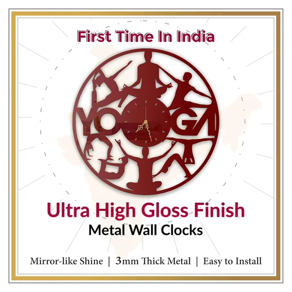 Wine_Red_Yoga_Pose_Wall_Clock_Ultra_High_Gloss_Metal_Built_Silent_Sweep_Movement_Modern_Wall_Decor_For_Living_Room_Meditation_Room_Fitness_Spaces