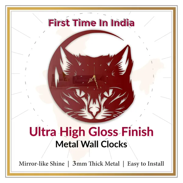 Wine_Red_Cat_Face_Wall_Clock_Ultra_High_Gloss_Metal_Built_Silent_Non_Ticking_Metal_Wall_Clock_Pet_Lover_Decor_Living_Room_Bedroom_Cozy_Corners