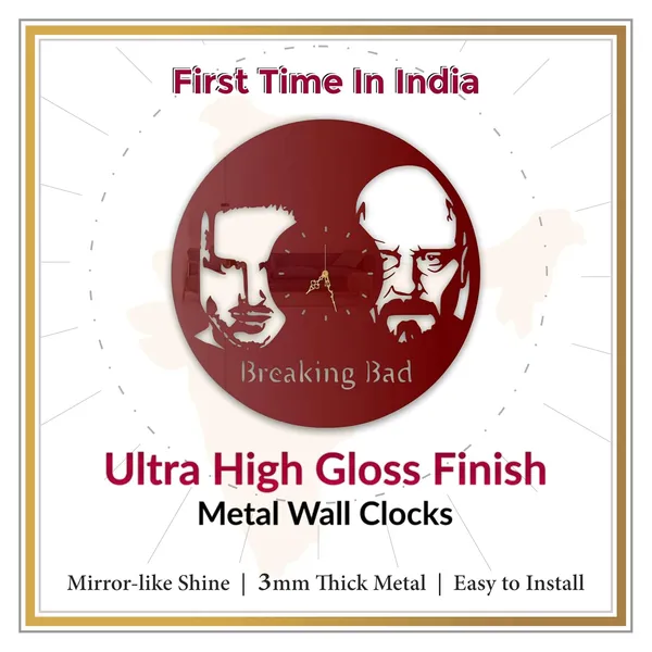 Wine_Red_Outlaw_Duo_Drama_Wall_Clock_Ultra_High_Gloss_Metal_Built_Silent_Non_Ticking_Movement_Crime_Thriller_Wall_Decor_Living_Room_Office_Studio