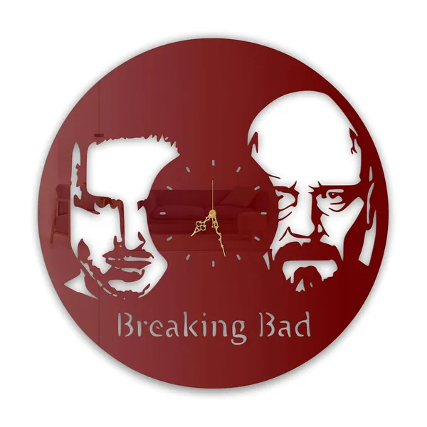 Wine_Red_Outlaw_Duo_Drama_Wall_Clock_Ultra_High_Gloss_Metal_Built_Silent_Non_Ticking_Movement_Crime_Thriller_Wall_Decor_Living_Room_Office_Studio