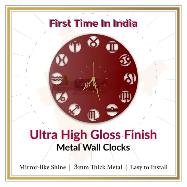 Wine_Red_Zodiac_Constellation_Signs_Wall_Clock_Ultra_High_Gloss_Metal_Built_Silent_Non_Ticking_Astrology_Wall_Decor_Living_Room_Meditation_Space