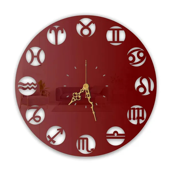 Wine_Red_Zodiac_Constellation_Signs_Wall_Clock_Ultra_High_Gloss_Metal_Built_Silent_Non_Ticking_Astrology_Wall_Decor_Living_Room_Meditation_Space