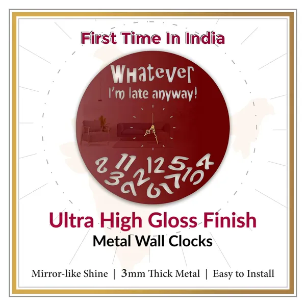 Wine_Red_Whatever_Iam_Late_Wall_Clock_Ultra_High_Gloss_Metal_Built_Silent_Non_Ticking_Funny_Wall_Decor_Living_Room_Bedroom_Office_Study_Room