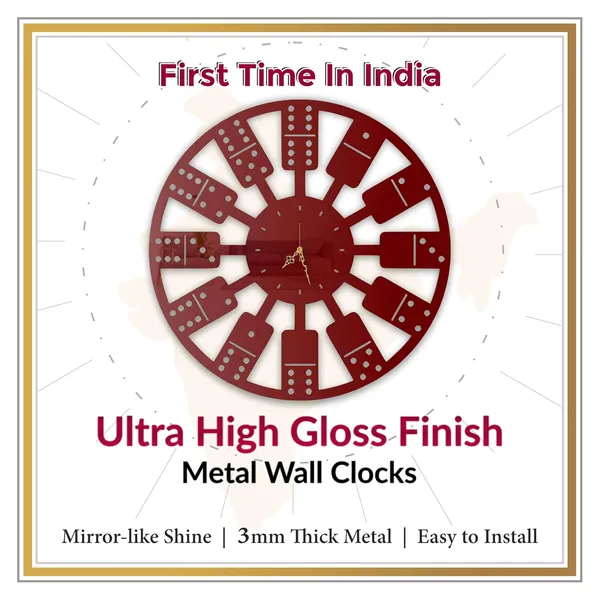 Wine_Red_Domino_Art_Wall_Clock_Ultra_High_Gloss_Metal_Built_Silent_Non_Ticking_Modern_Wall_Decor_Living_Room_Game_Room_Cafe_Office