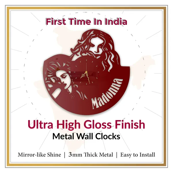 Wine_Red_Pop_Diva_Wall_Clock_Ultra_High_Gloss_Metal_Built_Silent_Non_Ticking_Movement_Modern_Wall_Decor_Living_Room_Studio_Bedroom
