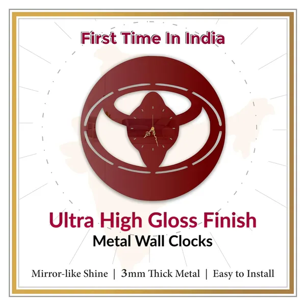 Wine_Red_Oval_Auto_Emblem_Wall_Clock_Ultra_High_Gloss_Metal_Built_Silent_Non_Ticking_Movement_Car_Lover_Wall_Decor_Living_Room_Office_Garage