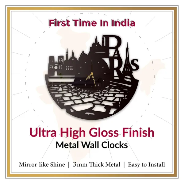 Black_Paris_City_Skyline_Wall_Clock_Ultra_High_Gloss_Metal_Built_Silent_Non_Ticking_Movement_Travel_Wall_Decor_Living_Room_Bedroom_Office