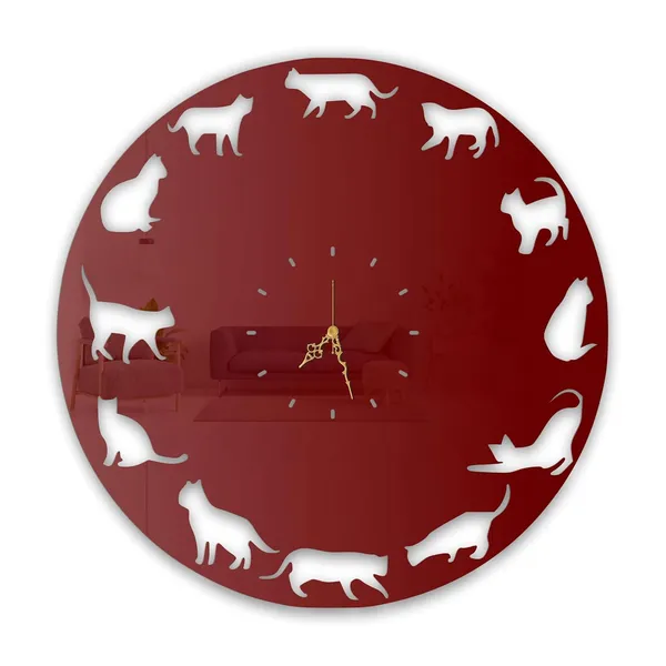 Wine_Red_Cat_Silhouette_Wall_Clock_Ultra_High_Gloss_Metal_Built_Silent_Non_Ticking_Metal_Wall_Clock_Pet_Lover_Decor_Living_Room_Bedroom_Kids_Room