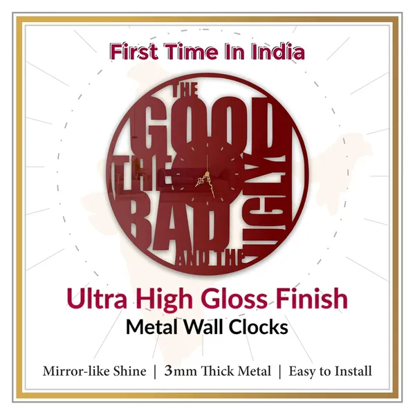 Wine_Red_Bold_Brave_Real_Wall_Clock_Ultra_High_Gloss_Metal_Built_Silent_Non_Ticking_Metal_Wall_Clock_Modern_Typography_Decor_Living_Room_Office