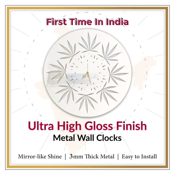 White_Leaf_Mandala_Pattern_Wall_Clock_Ultra_High_Gloss_Metal_Built_Silent_Non_Ticking_Modern_Wall_Decor_Living_Room_Bedroom_Studio