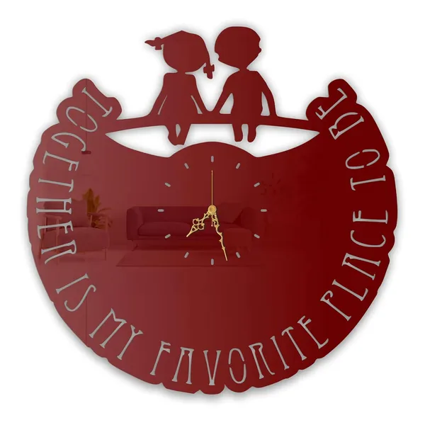 Wine_Red_Together_Love_Kids_Wall_Clock_Ultra_High_Gloss_Metal_Built_Silent_Non_Ticking_Movement_Romantic_Wall_Decor_Living_Room_Bedroom_Kids_Room