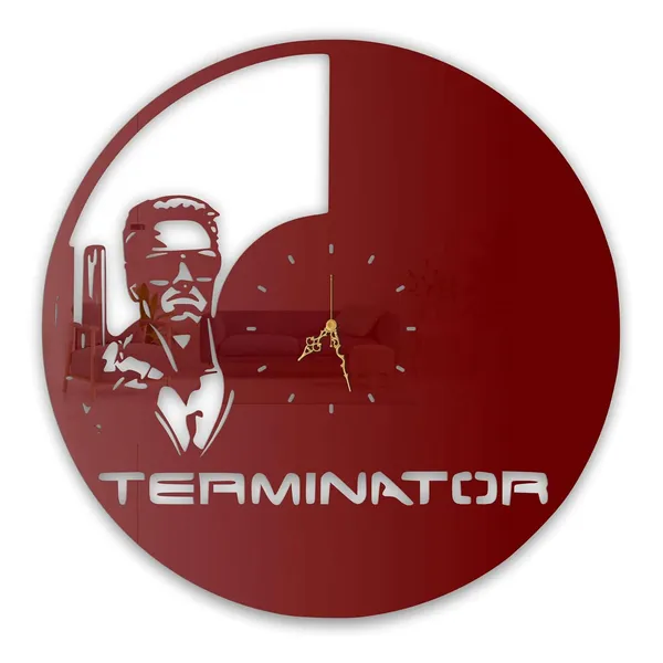 Wine_Red_Cyborg_Warrior_Wall_Clock_Ultra_High_Gloss_Metal_Built_Silent_Non_Ticking_Modern_Wall_Decor_Living_Room_Gaming_Room_Office_Studio