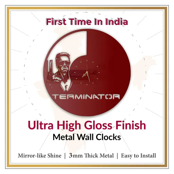 Wine_Red_Cyborg_Warrior_Wall_Clock_Ultra_High_Gloss_Metal_Built_Silent_Non_Ticking_Modern_Wall_Decor_Living_Room_Gaming_Room_Office_Studio