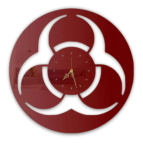 Wine_Red_Trinity_Swirl_Emblem_Wall_Clock_Ultra_High_Gloss_Metal_Built_Silent_Non_Ticking_Movement_Modern_Symbolic_Wall_Decor_Living_Room_Bedroom