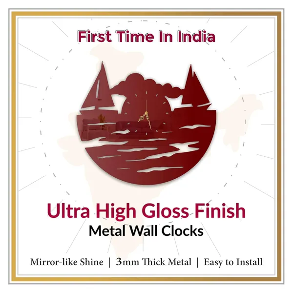 Wine_Red_Sunset_Sailboats_Wall_Clock_Ultra_High_Gloss_Metal_Built_Silent_Non_Ticking_Metal_Wall_Clock_Nautical_Decor_Living_Room_Beach_Theme