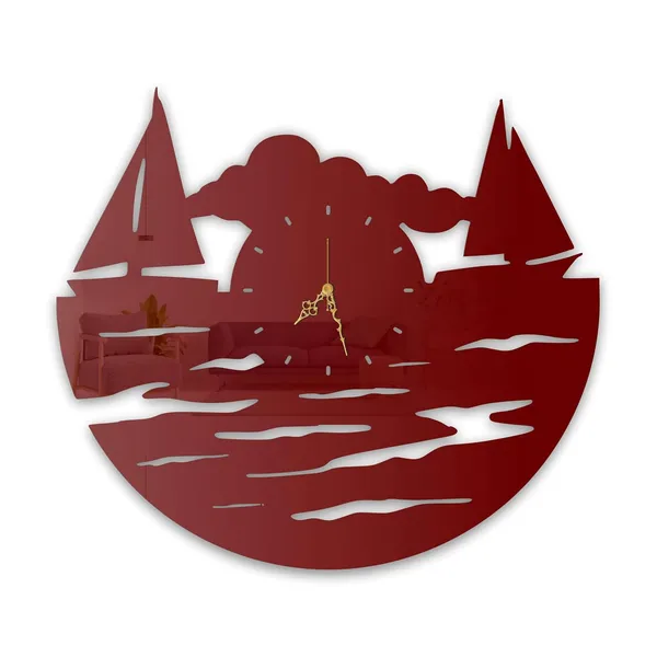 Wine_Red_Sunset_Sailboats_Wall_Clock_Ultra_High_Gloss_Metal_Built_Silent_Non_Ticking_Metal_Wall_Clock_Nautical_Decor_Living_Room_Beach_Theme