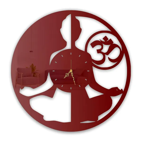 Wine_Red_Meditation_Om_Wall_Clock_Ultra_High_Gloss_Metal_Built_Silent_Non_Ticking_Metal_Wall_Clock_Spiritual_Decor_Living_Room_Yoga_Room_Bedroom