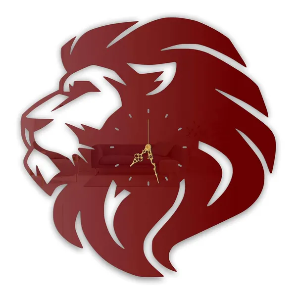 Wine_Red_Lion_King_Wall_Clock_Ultra_High_Gloss_Metal_Built_Silent_Non_Ticking_Metal_Wall_Clock_Majestic_Decor_Living_Room_Office_Bedroom