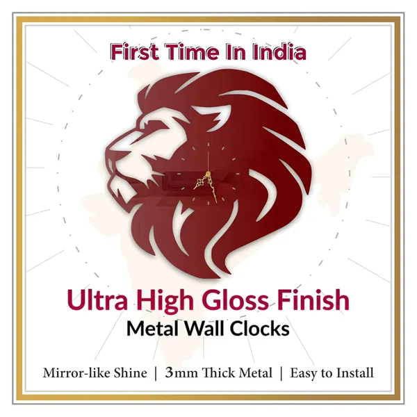 Wine_Red_Lion_King_Wall_Clock_Ultra_High_Gloss_Metal_Built_Silent_Non_Ticking_Metal_Wall_Clock_Majestic_Decor_Living_Room_Office_Bedroom
