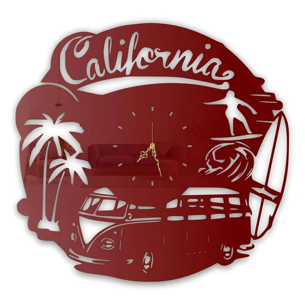 Wine_Red_California_Surf_Wall_Clock_Ultra_High_Gloss_Metal_Built_Silent_Non_Ticking_Retro_Beach_Wall_Decor_Living_Room_Bedroom_Cafe_Office