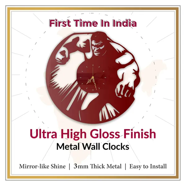 Wine_Red_Mighty_Green_Warrior_Wall_Clock_Ultra_High_Gloss_Metal_Metal_Built_Silent_Non_Ticking_Living_Room_Bedroom_Hero_Theme_Clock