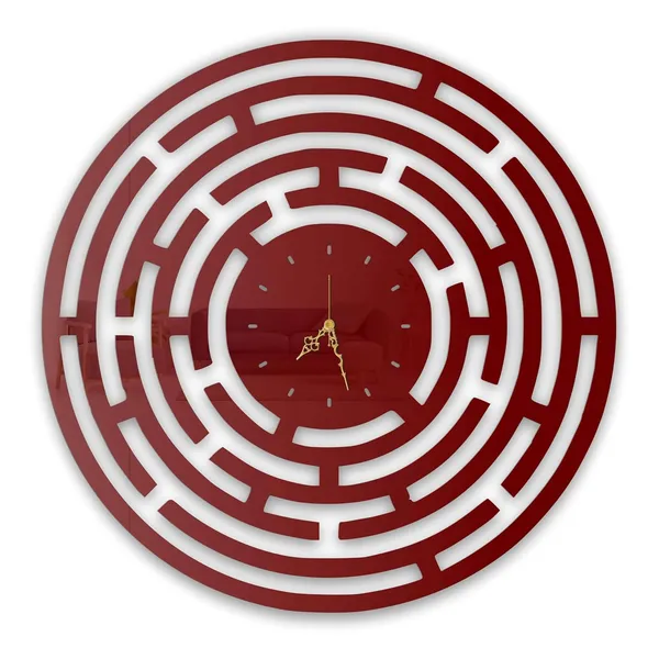 Wine_Red_Maze_Pattern_Wall_Clock_Ultra_High_Gloss_Metal_Built_Silent_Non_Ticking_Modern_Wall_Decor_Living_Room_Office_Bedroom_Study_Room