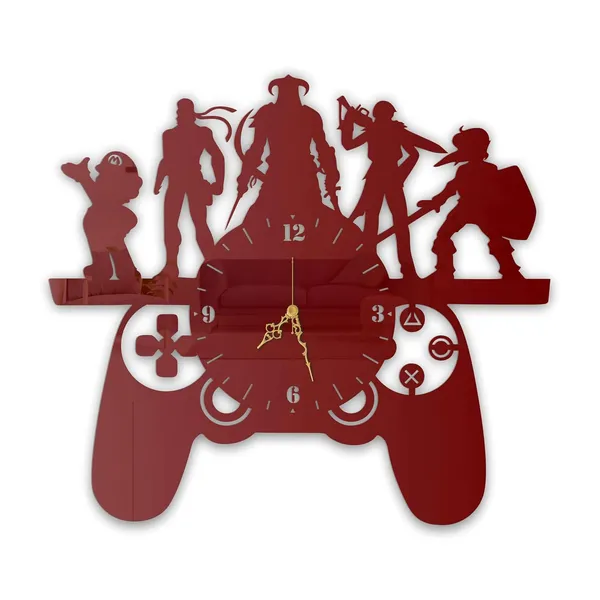 Wine_Red_Gamer_Legends_Wall_Clock_Metal_Gamepad_Design_Cool_Wall_Decor_For_Living_Room_Bedroom_Gaming_Setup_Silent_Analog_Clock