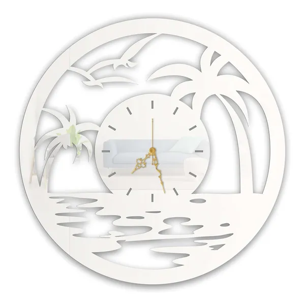 White_Tropical_Sunset_Wall_Clock_Metal_Built_Ultra_High_Gloss_Silent_Non_Ticking_Movement_Beach_Wall_Decor_Living_Room_Bedroom_Office