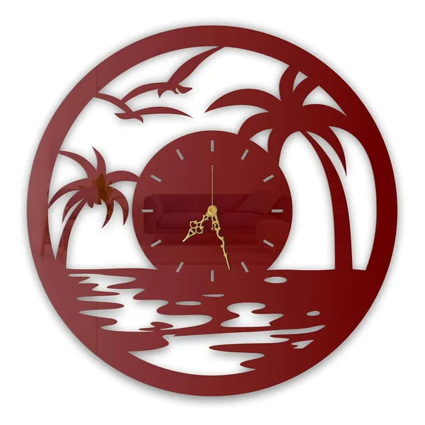 Wine_Red_Tropical_Sunset_Wall_Clock_Metal_Built_Ultra_High_Gloss_Silent_Non_Ticking_Movement_Beach_Wall_Decor_Living_Room_Bedroom_Office