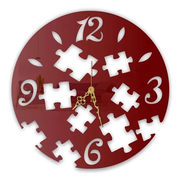 Wine_Red_Puzzle_Art_Wall_Clock_Metal_Built_Ultra_High_Gloss_Silent_Non_Ticking_Movement_Unique_Wall_Decor_Living_Room_Bedroom_Office