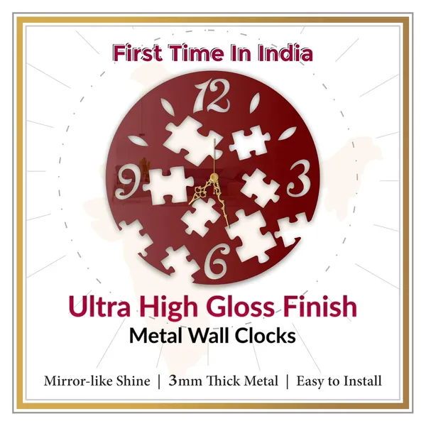 Wine_Red_Puzzle_Art_Wall_Clock_Metal_Built_Ultra_High_Gloss_Silent_Non_Ticking_Movement_Unique_Wall_Decor_Living_Room_Bedroom_Office