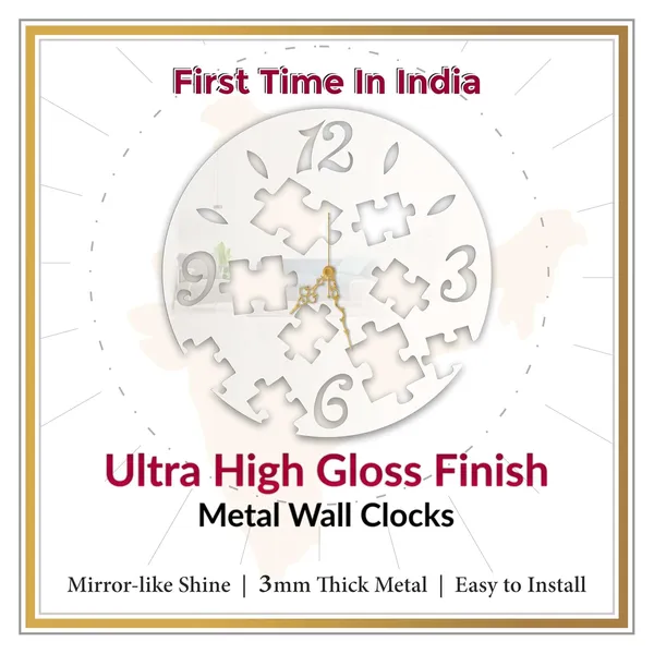 White_Puzzle_Art_Wall_Clock_Metal_Built_Ultra_High_Gloss_Silent_Non_Ticking_Movement_Unique_Wall_Decor_Living_Room_Bedroom_Office