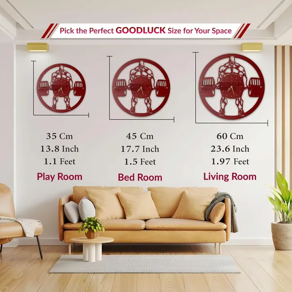 Wine_Red_Iron_Lifter_Wall_Clock_Metal_Built_Ultra_High_Gloss_Silent_Non_Ticking_Movement_Fitness_Wall_Decor_Gym_Room_Living_Room_Bedroom