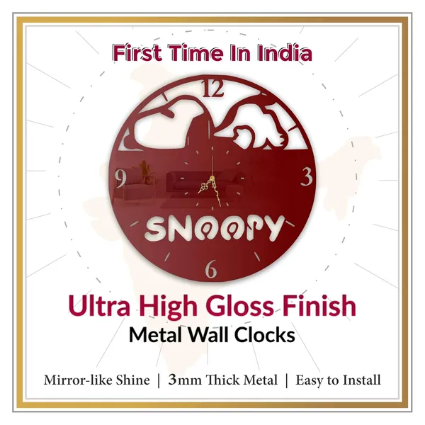 Wine_Red_Sleepy_Pup_Wall_Clock_Metal_Built_Ultra_High_Gloss_Silent_Non_Ticking_Movement_Cute_Wall_Decor_Living_Room_Bedroom_Kids_Room