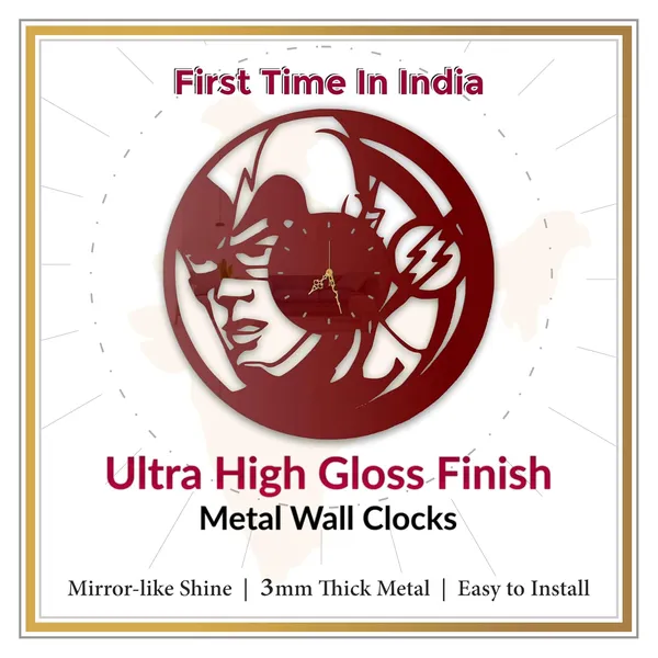 Wine_Red_Lightning_Runner_Wall_Clock_Metal_Built_Ultra_High_Gloss_Silent_Non_Ticking_Movement_Superhero_Wall_Decor_Living_Room_Gaming_Room_Bedroom